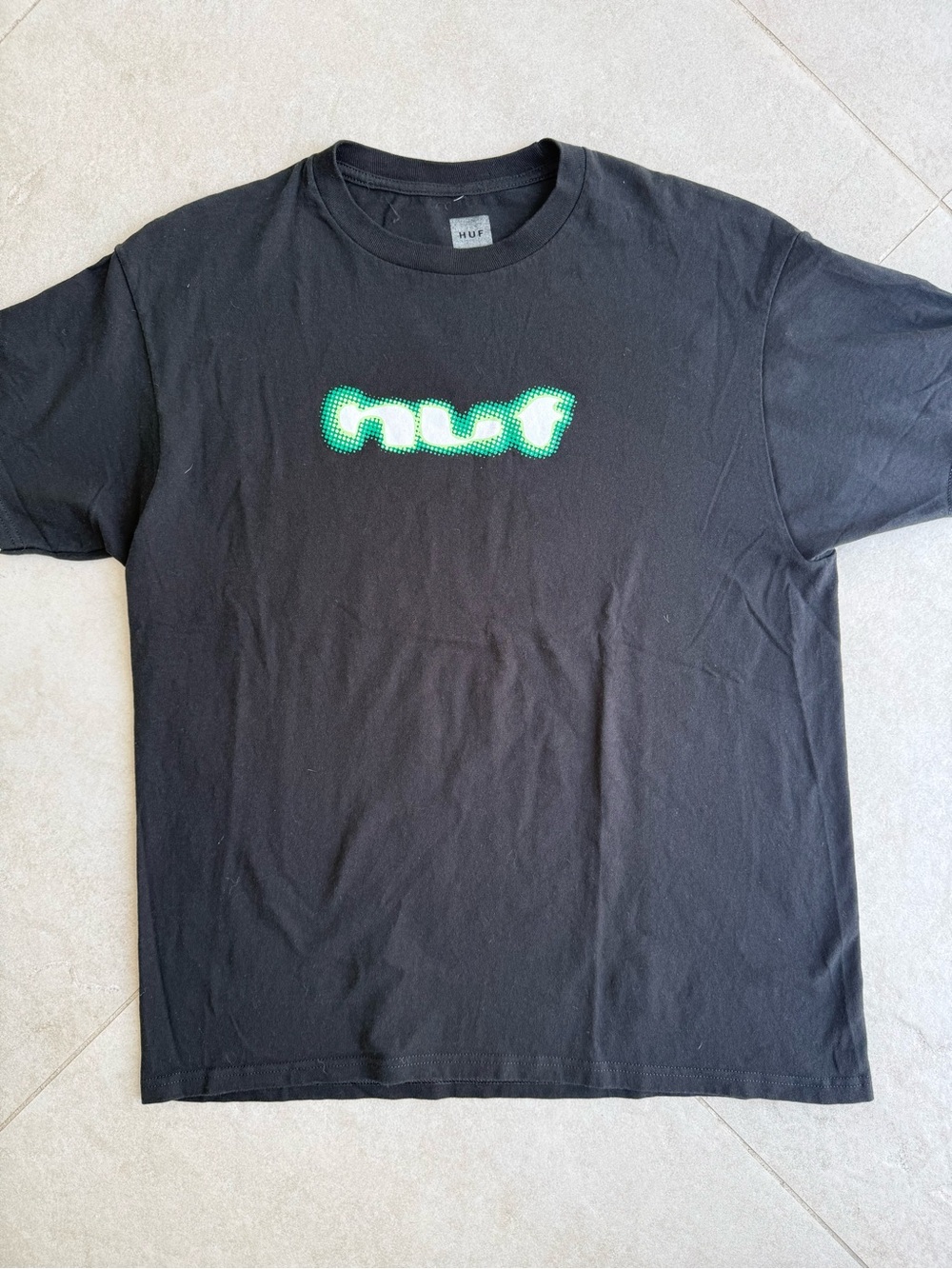 HUF Black Short Sleeve Tee with Neon Green Logo